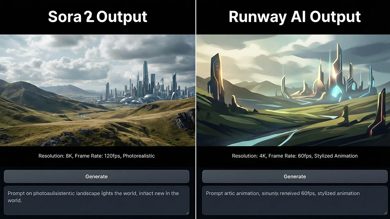 Visual comparison between Sora 2 and Runway AI video outputs