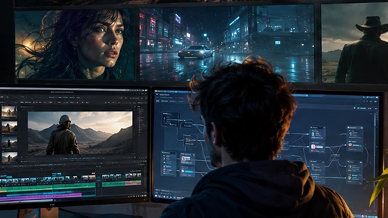AI filmmaking workstation setup comparing free and paid creative tools in 2026