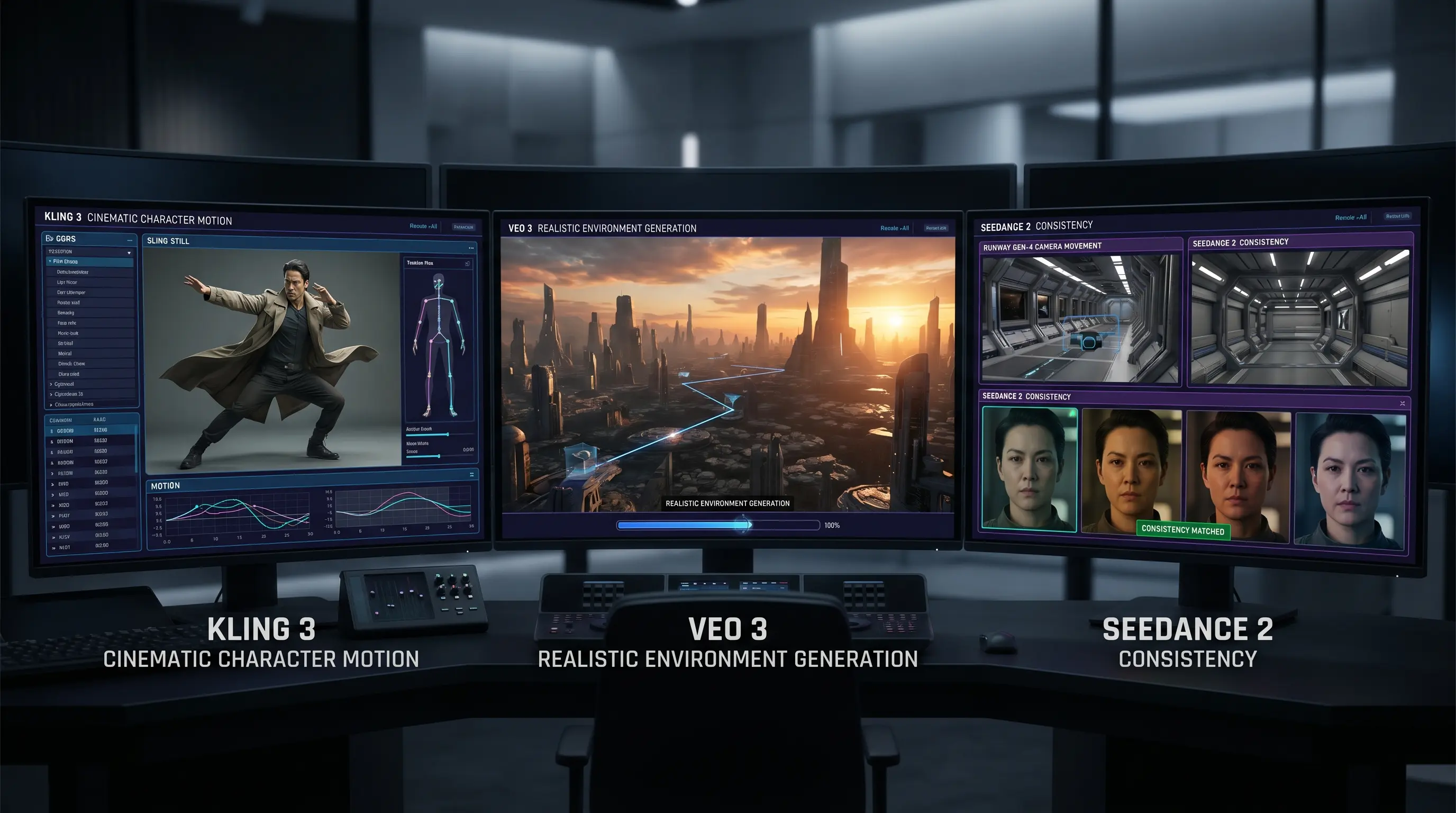 Comparison of AI filmmaking tools including Kling, Veo, Runway, Seedance and Sora